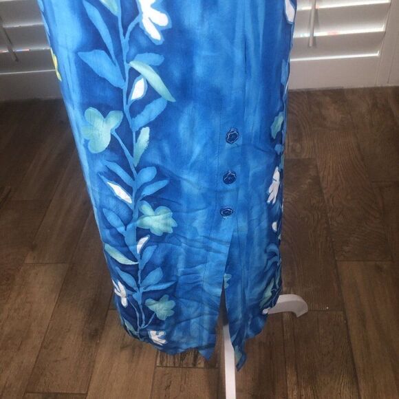 Vtg 90s JAMS WORLD Blue Floral Blutrellis Midi Dress XS Pockets Beach Resort - Picture 9 of 12